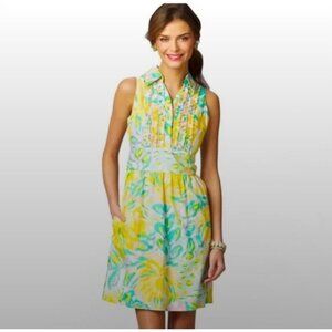 Lilly Pulitzer Essie Shirt Dress Lilly's Pink Lilet Sleeveless Floral Ruffle 6